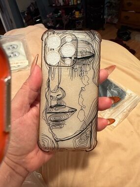 Abstract Line Art Glitter iPhone Case - Clear with Black Design